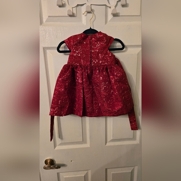 Baby Girl Rare Editions Red Jacquard Floral Dress Size 12M - Picture 2 of 3